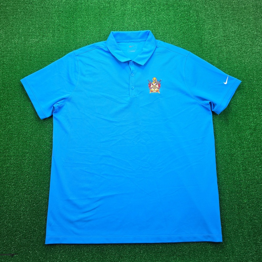 Nike Dri Fit Performance Polo Shirt Mens 2XL‎ Blue Crown Crest Embroidered Golf